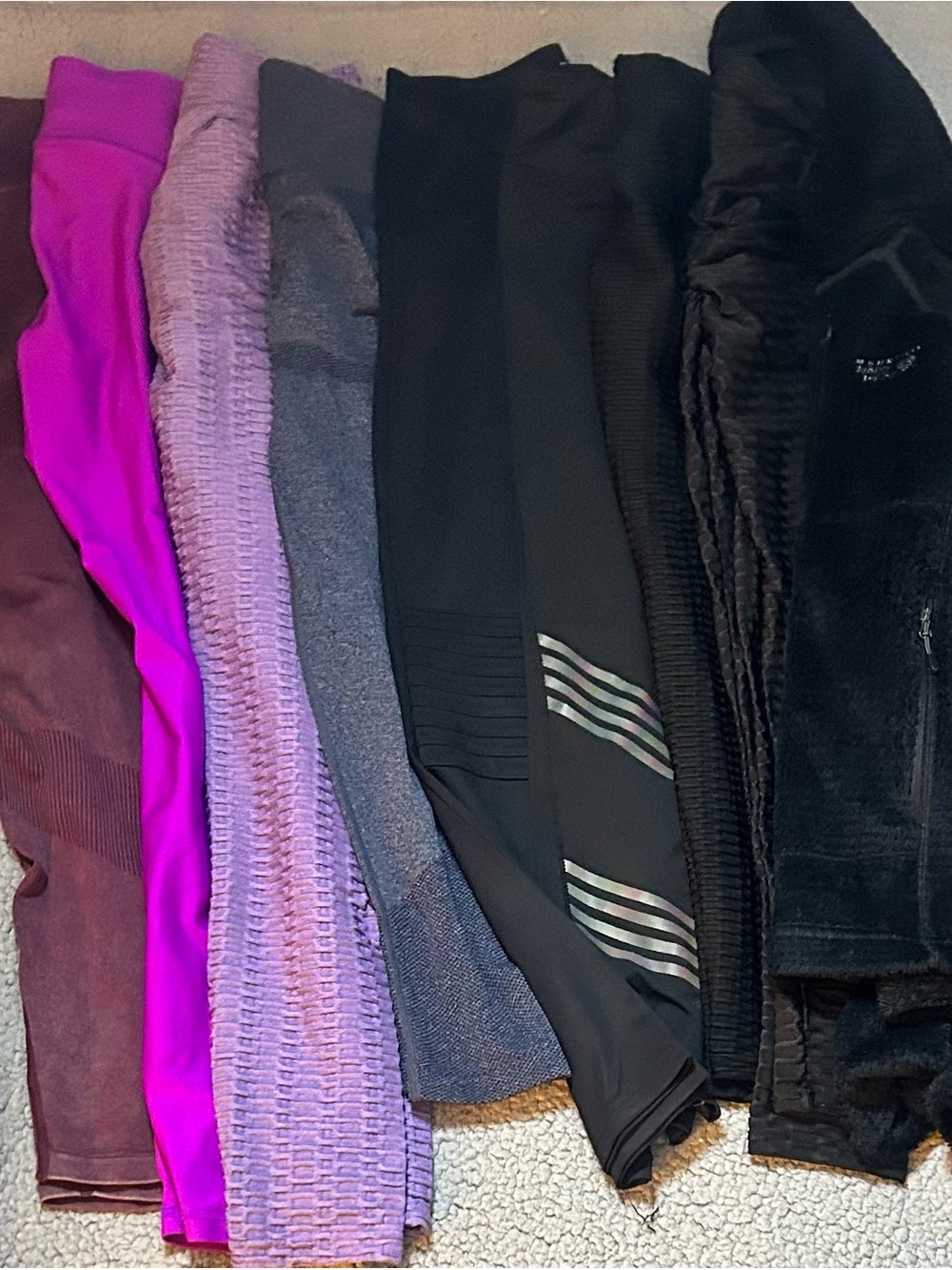 Ladies Medium 9 Piece Bundle, 8 Pairs of Leggings, 1 Mountain Hard Gear Fleece